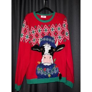 Ugly Christmas Sweater Xmas Size Large Cow